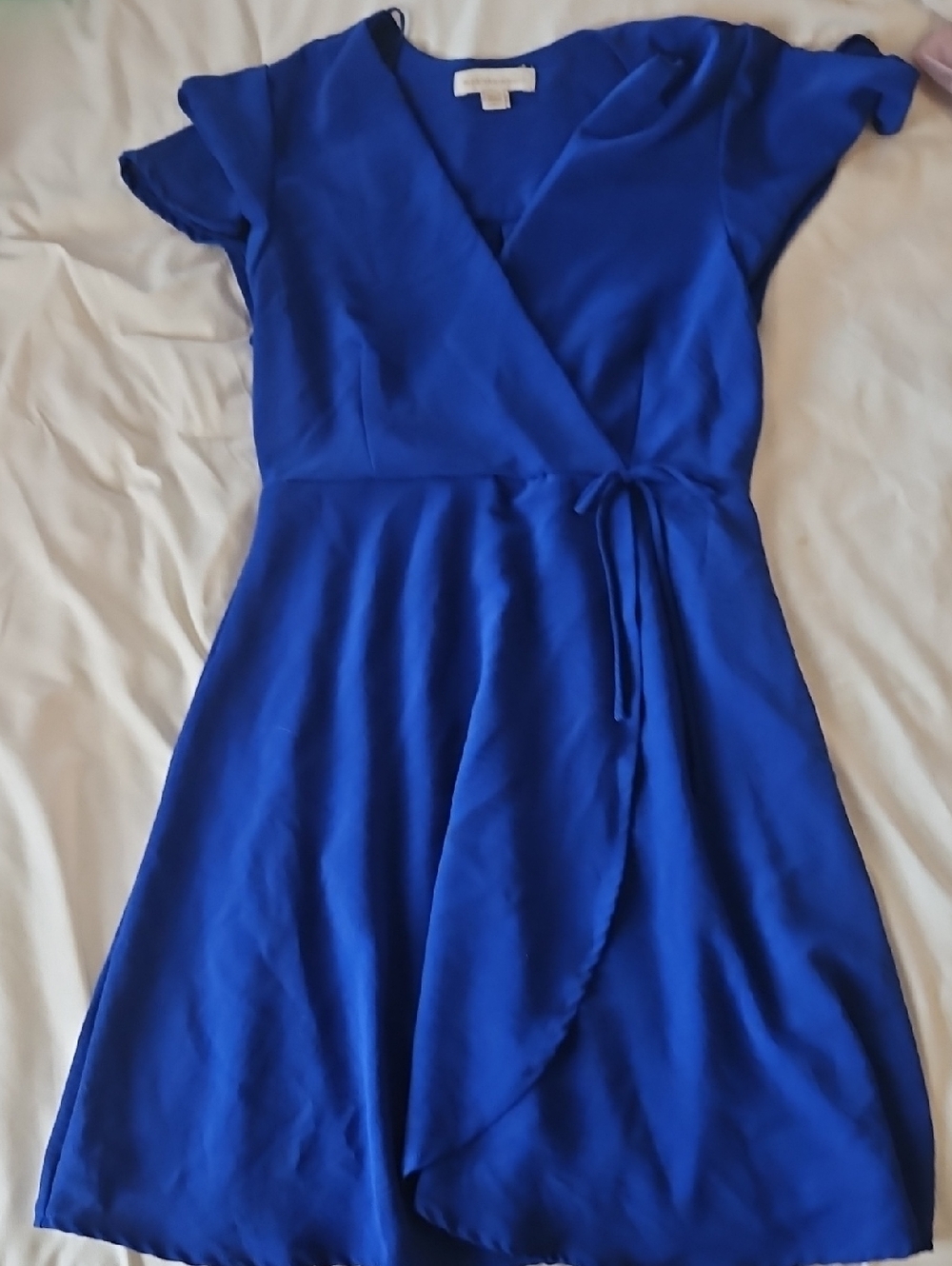 Girls' Bright Blue Midi Wrap Dress with Tie Waist
